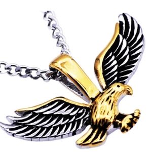 NWT Blackjack Mens Gold Stainless Steel Eagle  Pendant Necklace